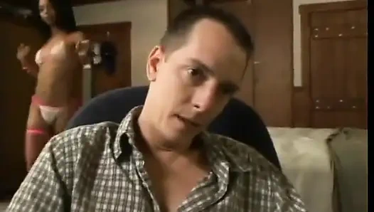 White eats out a juicy ebony pussy in the living room