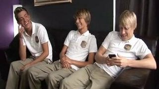 Thre college cute twinks on sofa blowjobs anal sex