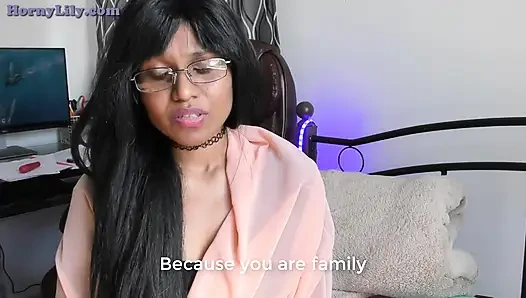 Geile indische stiefmutter mit brille lutscht ihren großen schwanz, rollenspiel in Hindi