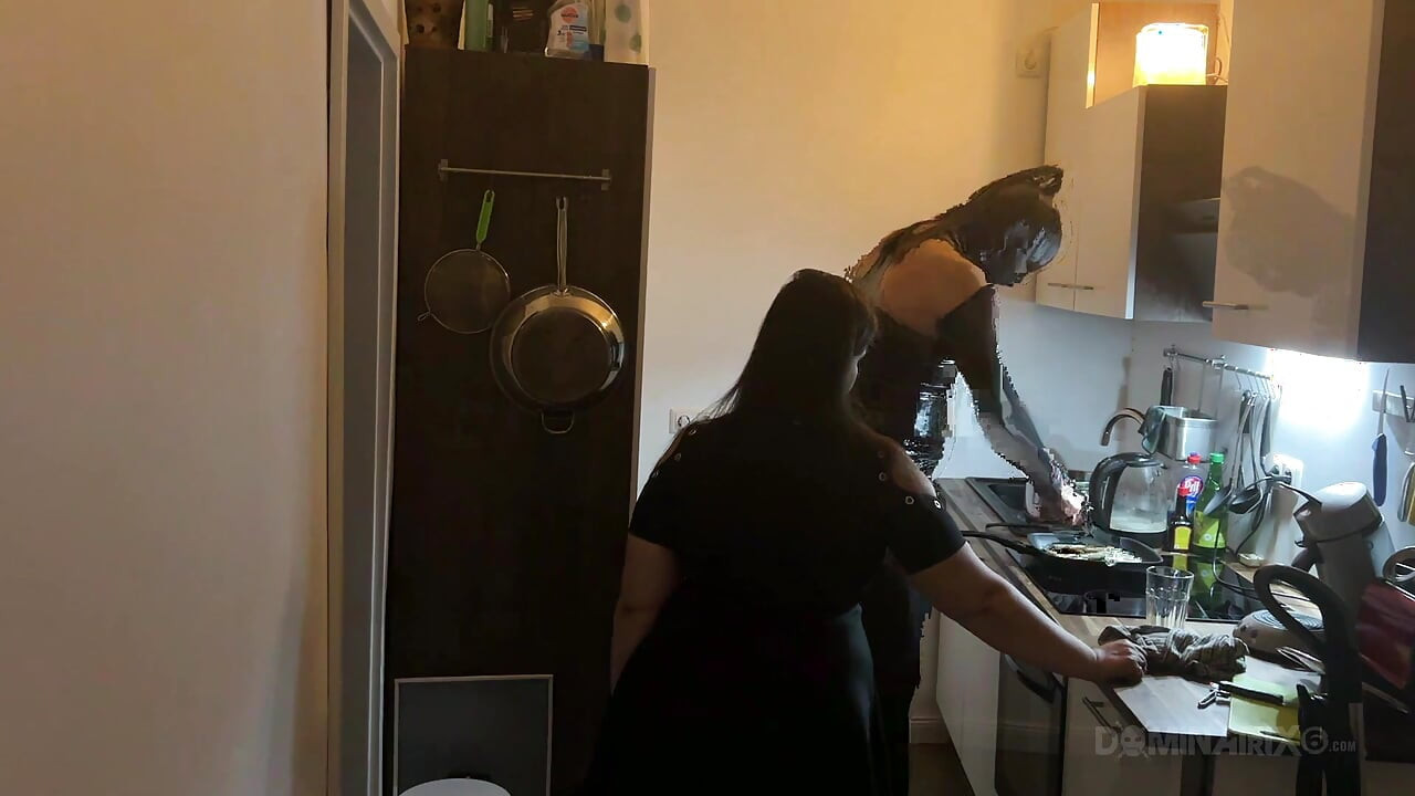 Dominant MILF Stretches Latex Sub's Ass Wide in Kitchen