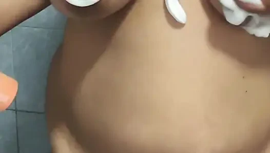 Masturbation in a foam bath