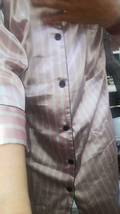 Satin Pajamas Dress Fetish Crossdresser Masturbation Cum | Clip 1