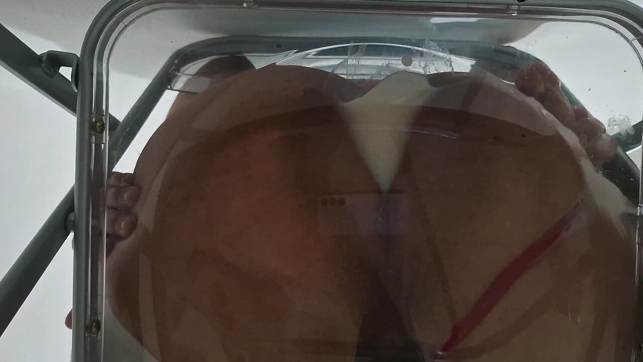 Trans Fat Ass Gwen Facesitting and Anal Fucked with Creampie through Clear Chair for the First Time.
