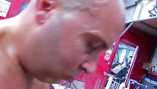 Two gorgeous babes get fucked by an auto mechanic