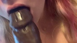 Busty Blonde 18yo Up Close, BBC Dildo Blowjob Practice