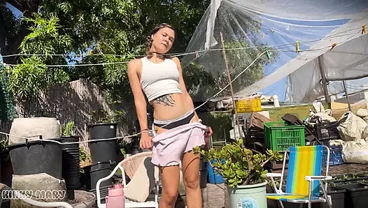She Swallows Her Own Yellow Piss on Terrace - Strong Smelly Golden Shower Solo