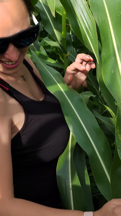 Risky outdoor blowjob from girl with natural tits. Almost caught. | Clip 1