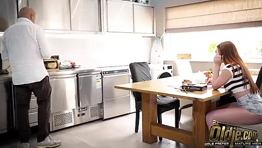 Peach Lollypop Fucks Old Man Benito In The Kitchen Exclusively At Oldje