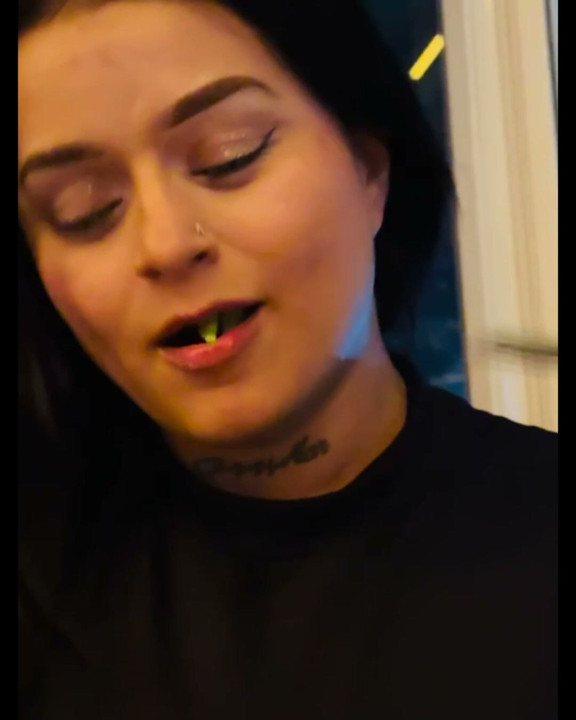 Latina and hot eating in an extremely delightful way