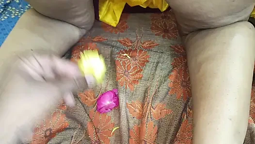 Hot romance with flowers in cute and wet pussy