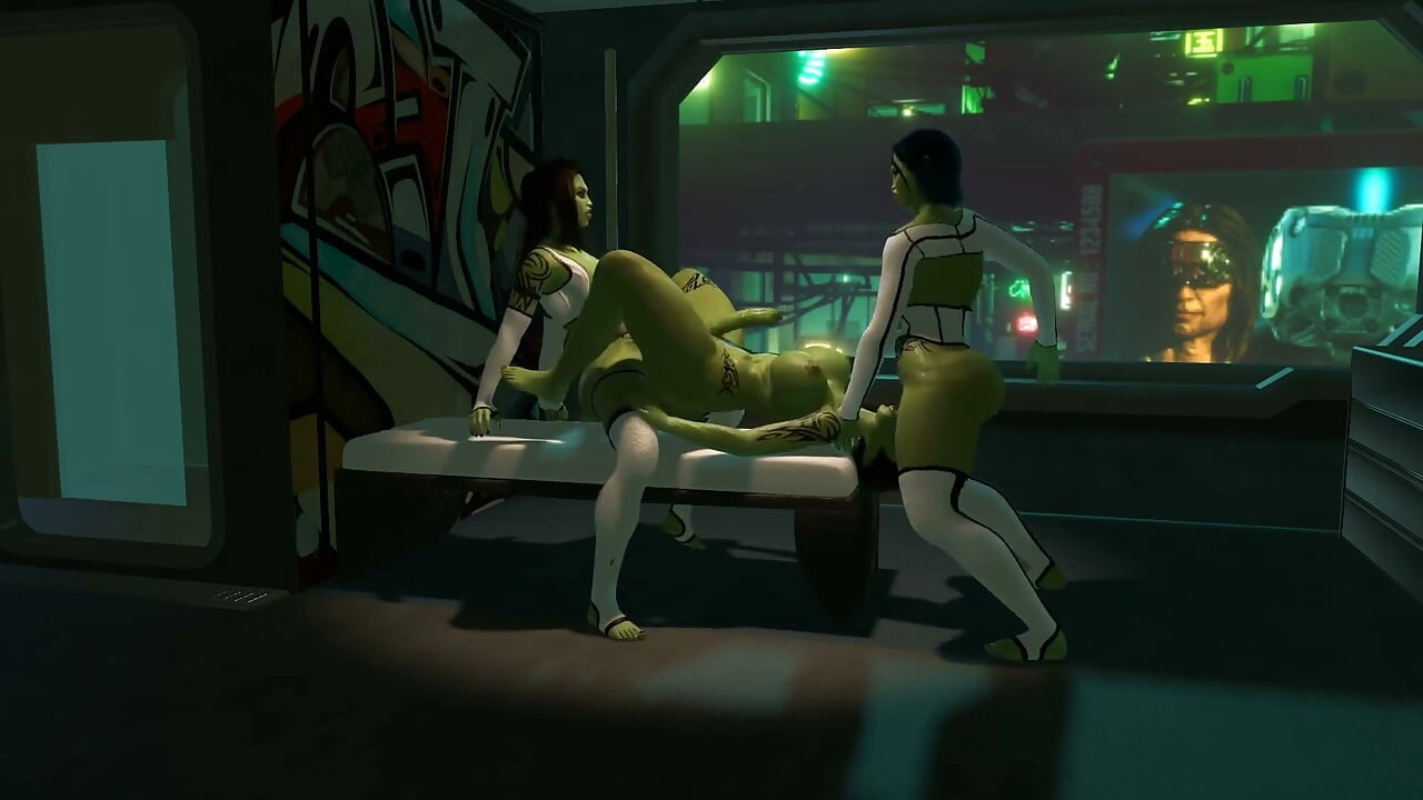 Threesome with Three Horny Shemale Space Orcs