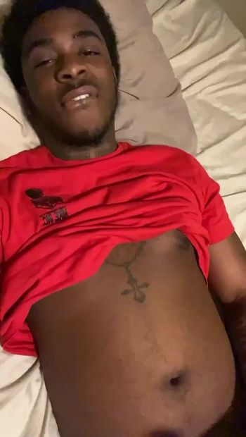 Young Black Cock Jerks Off Solo And Loves It