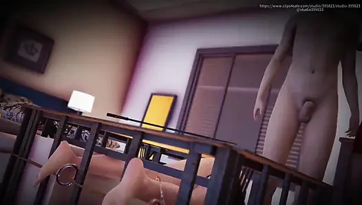 B033 Ntr-ehemann von ehefrau im käfig eingesperrt, um zuzusehen, wie er sex mit liebhaber hat