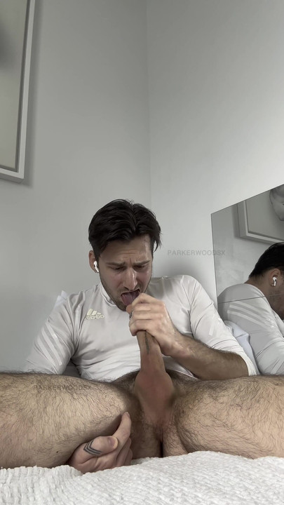 Emotional moment from "Selfsucking College Boy Goons As He Cums In His Mouth"