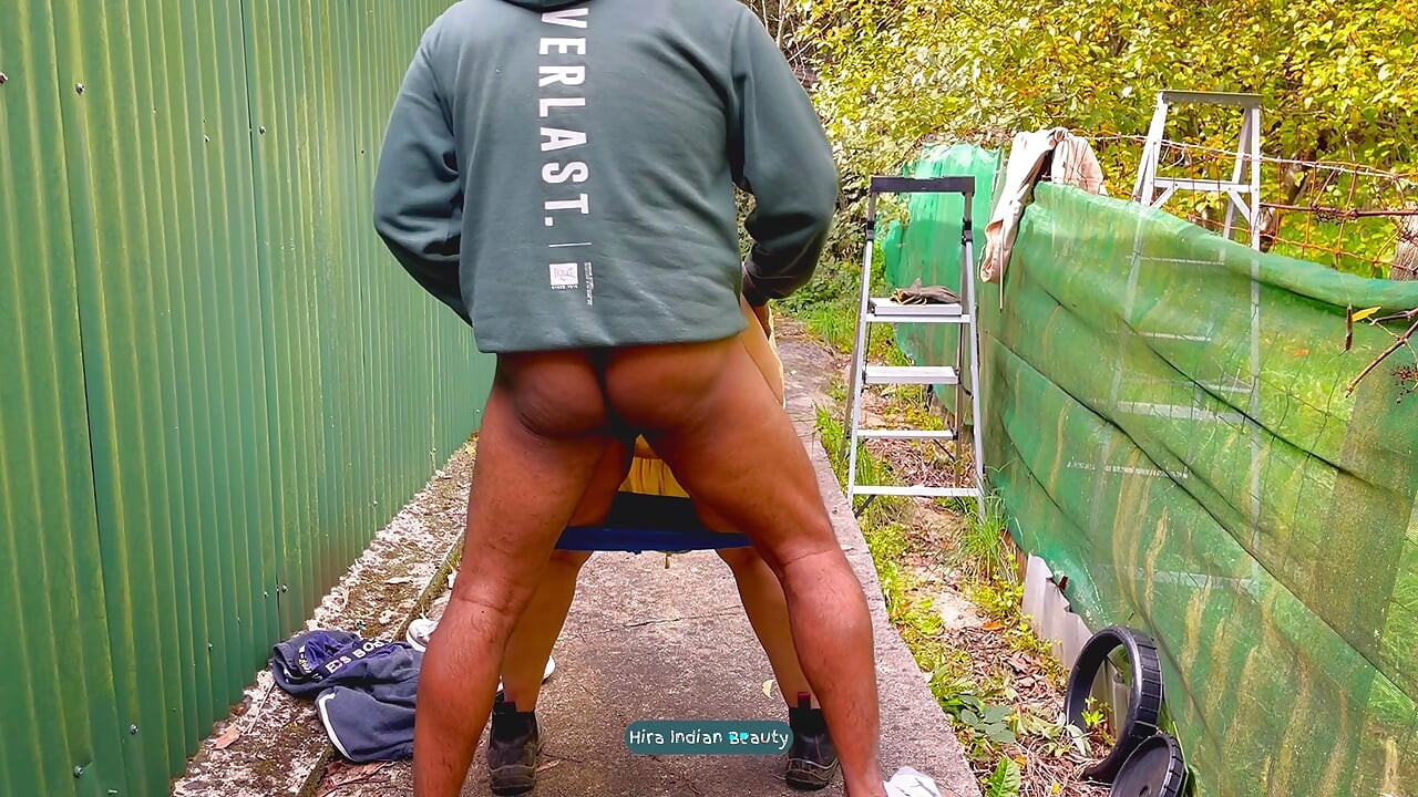 Neighbour Jumping Off Fence for Intense Standing Anal Doggy Fuck and Deepthroat Indian Wife