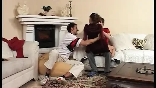Alluring brunette German teen fucked by two horny dudes