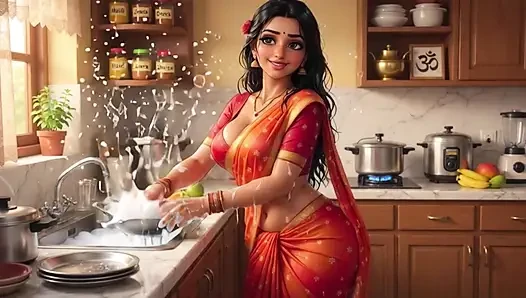 Curvy Indian Housewife Sensually Strips and Teases in Sari at Home (AI generated)