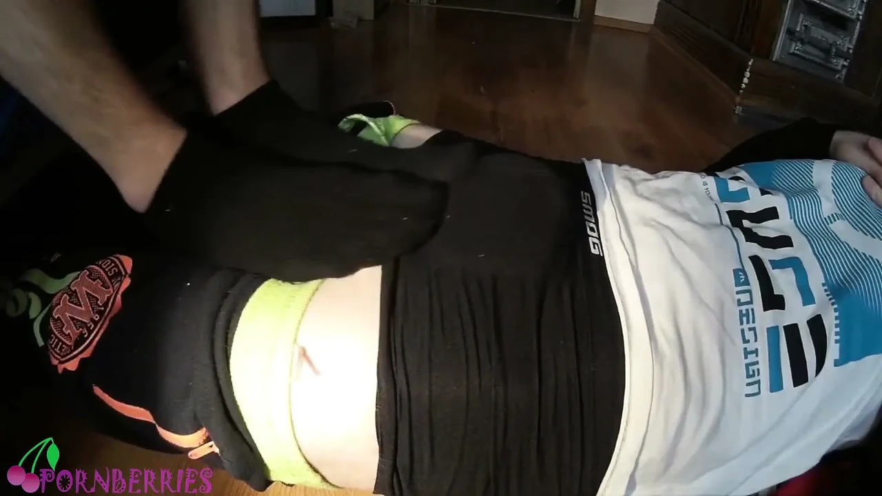 Twinks socked footjob in black tight ankle socks