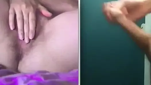 Very short cumshot of a uncut cock with a Cameon fingersjob