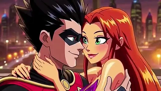 STARFIRE VE ROBIN BUHARLı ÇATı KATı ROMANTIZMI - ateşli 3 boyutlu anime çift