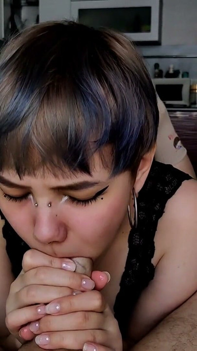 A girl with a teen face has a mouth full of sperm | Clip 1