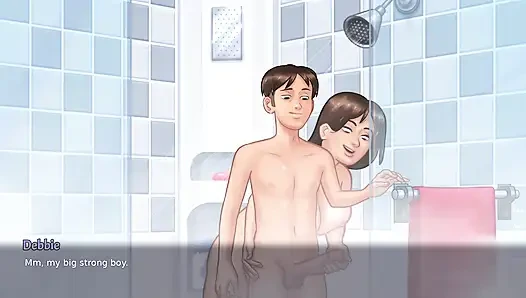 Stepson shower with MILF Stepmom Debbie and had kinky session (Summertime Saga)