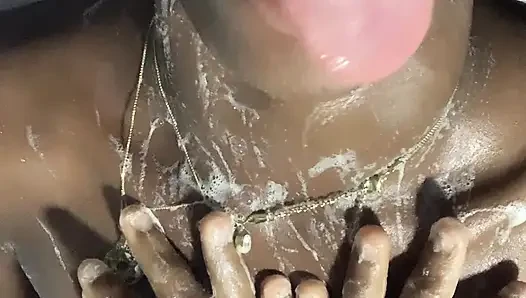 HOT ebony teen enjoys touching her boobs