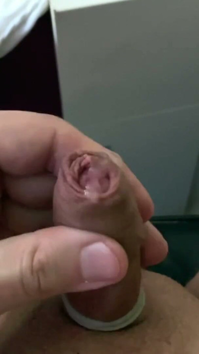 Small foreskin cock gets jerked off and cums | Clip 1