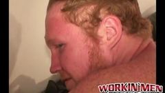 Redhead tugs his cut boner and tries his best to get hard