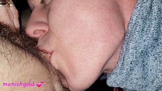 horny "stepson" licks mama's hairy, wet, fleshy butterfly pussy and gets fucked