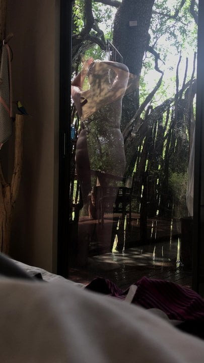 Wife in a Outdoor bush Shower