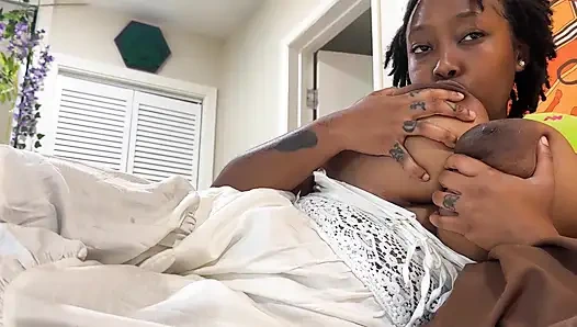 Solo Ebony Busty Babe Sensual Play with Her Big Boobs