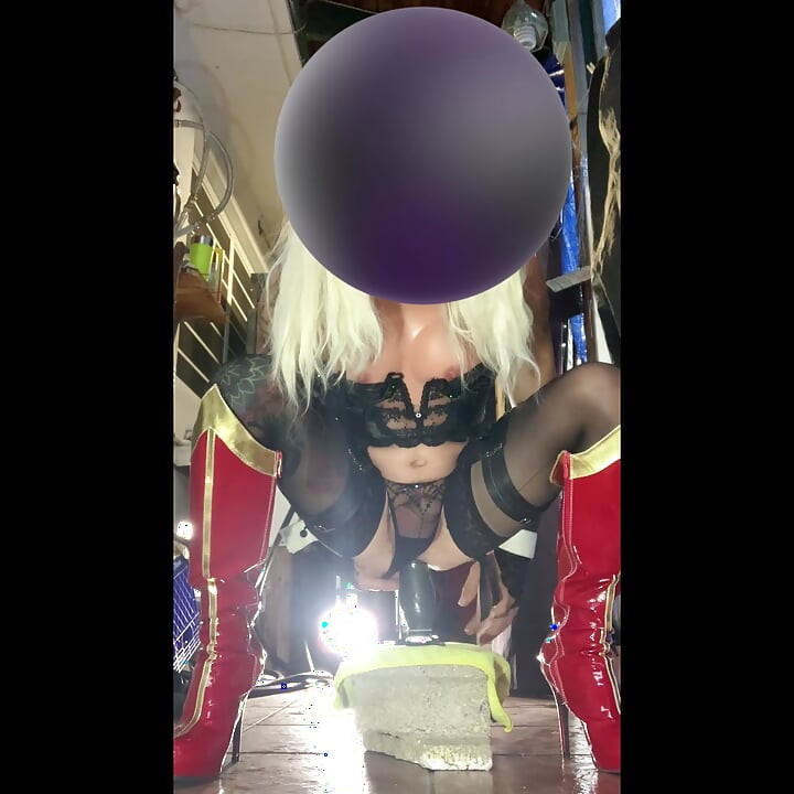 cute transgender sit on huge dildo