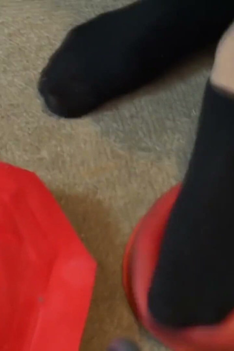 Thin, black socks footjob and rubber pump