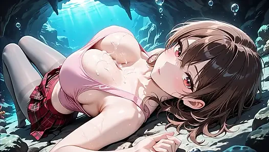 Hentai-mädchen wird in geheimer Unterwasserhöhle hart gefickt - massiver creampie-Überlauf