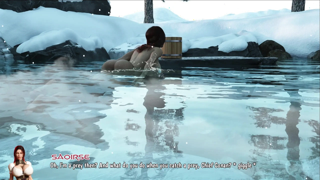 Conan在温泉中操Sairse - 挤压她巨大的奶子并在热辣的水中抽插她的大屁股