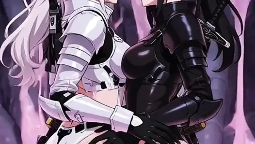 Dua anime space knights, dalam pesawat luar angkasa yang penuh slime