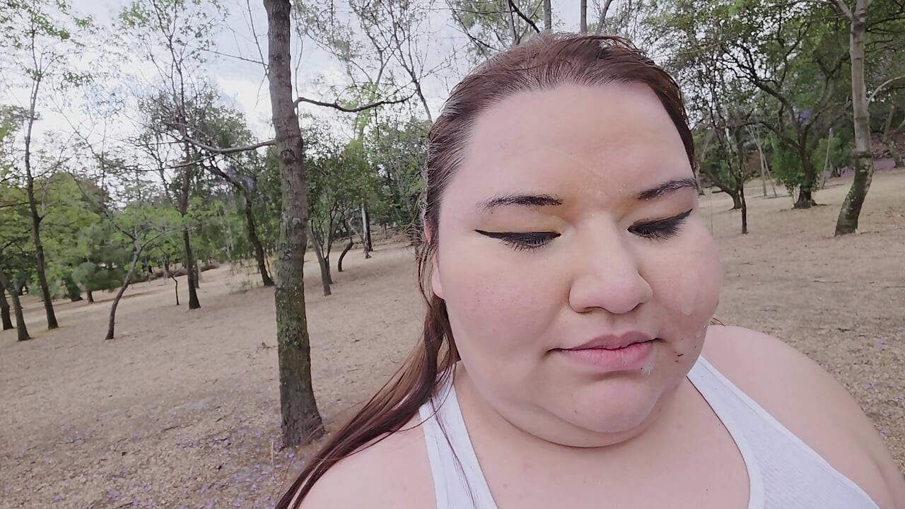 (censored - cut - No People Around) I love walking around in public with cum on my face and showing off my huge ass