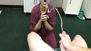 Cougar doc cum blasted after hj at her office