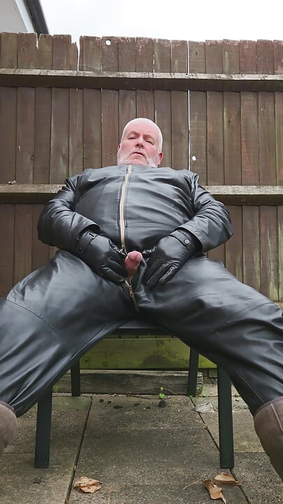 Leather Overalls in the Garden