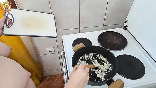 Mila Naturist Cooks the Best Meat Sauce Naked
