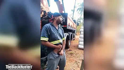 Worker Masturbating at the Construction Site Hidden Behind the Company Truck