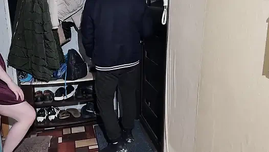 Correctly met her husband from work and sucked his cock from the doorstep