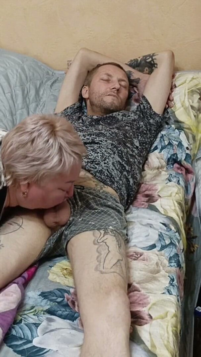 Mother-in-law wakes me up with a deep blowjob | Clip 1
