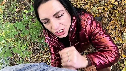 Risky Outdoor Blowjob by the Lake Red Shiny Downjacket Fetish 316