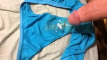 Cuming on my wife's dirty, smelly, blue cotton panties