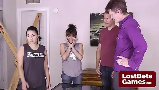 Leilani, Tessa, Jake, and Jesse strip in flirty Spin the Bottle