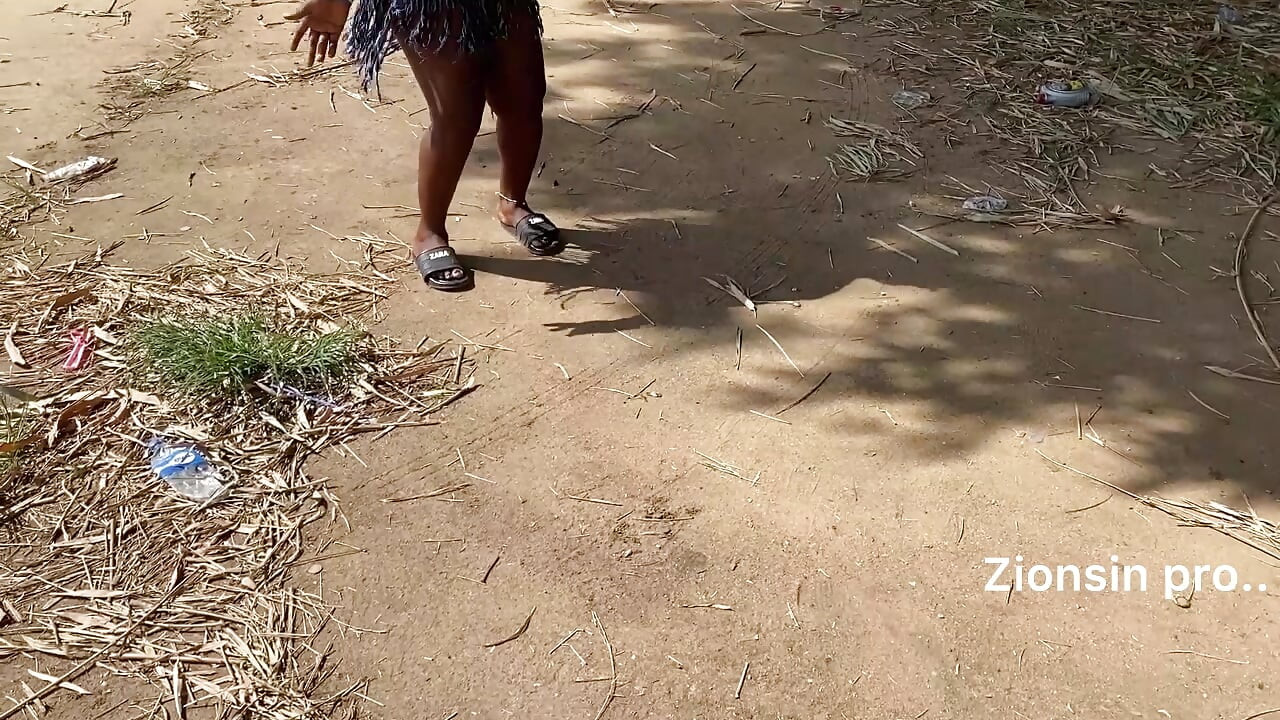 Ebony sexy black girl dances in outdoor with much laughter