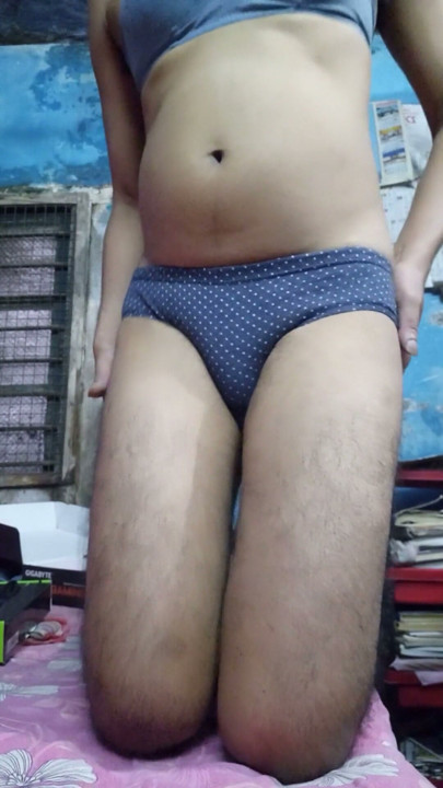 Indian teen boy wearing blue 💙 bra and dotted panty | Clip 1
