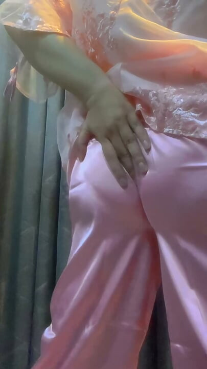 Cute femboy cum while wearing her mom's panties